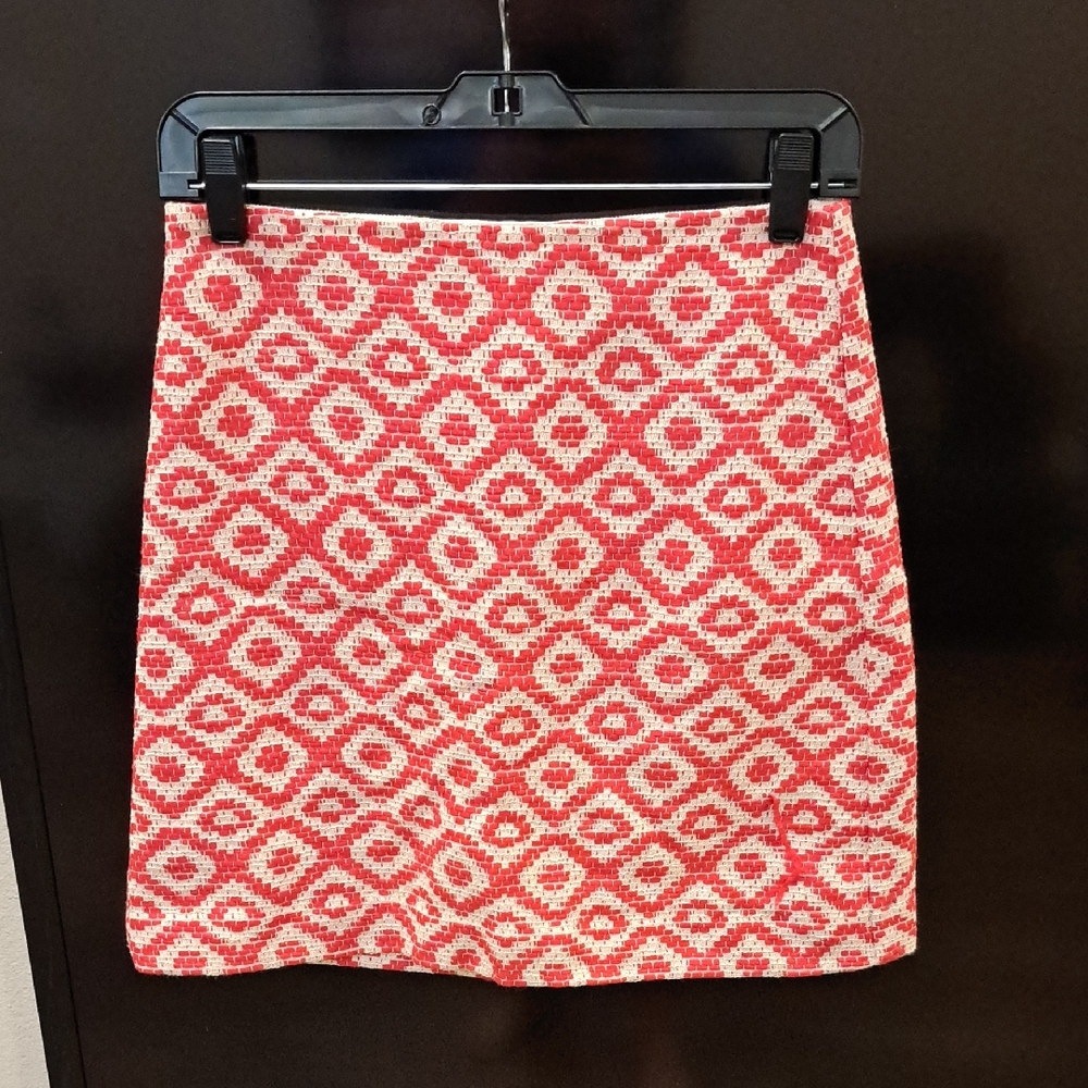 LOFT Red and White Diamond Pattern Mini Skirt